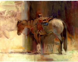 Rode Hard, Put Up Wet by Lesley Humphrey. 40 minutes, oil on panel. Kentucky Horse Park, after a roping competition.