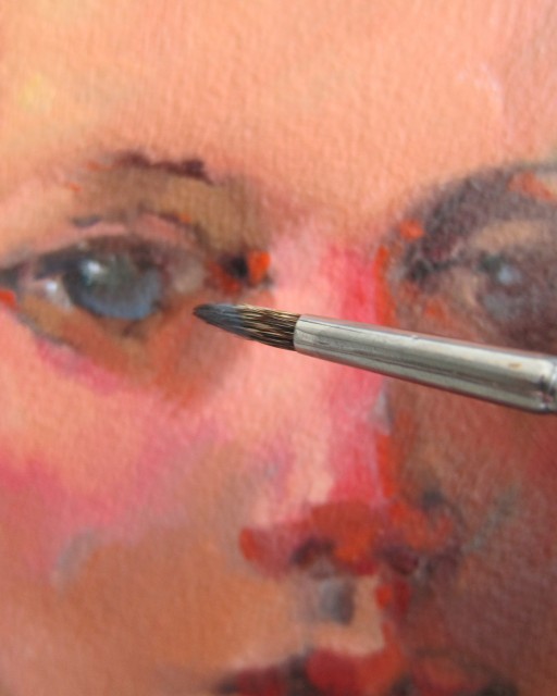 Light 9, Captured Light: Painting the iris. My eyes are grey-blue. I mixed the first layer a dull, grey color and place the ellipse of captured light within the iris, on the opposite side of the image light.