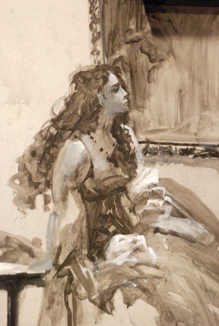Added cracks, crevices & creases on figure and also on background frame detail. Added first layers of ‘heat and light’ by introducing more white for light planes.