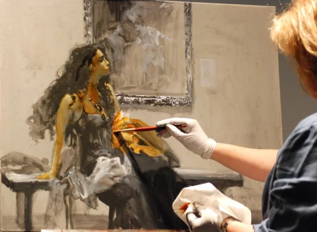 Glazing first layer : Watered-down quinachridone gold applied with rag and brush