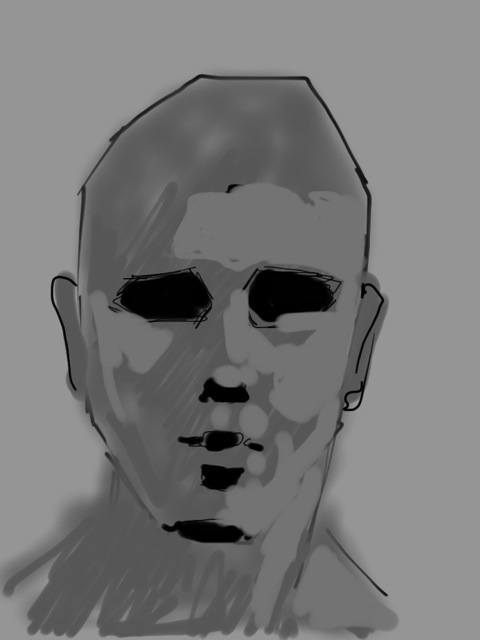 Added lighter shapes for WLH (where light hits). Notice that the ears are situated approximately between the eye brow and the nose bottom, and always where the jaw wedge and the skull ball meet.