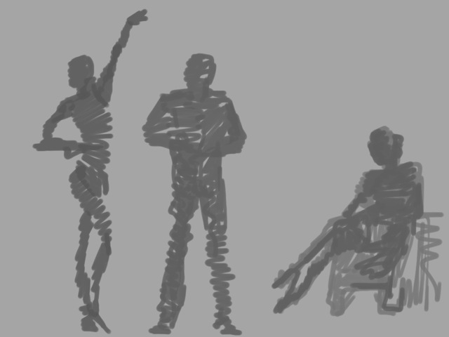 Quickly sketched “accross the form” to avoid left-brained drawing and focus more on shape