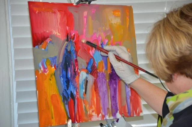 Playing now in paint, adding neutrals and compliments to ‘tame down the fire!’