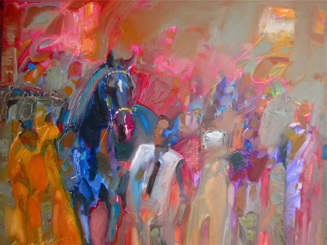 In The Arena : 18″ x 24″ oil demo on panel, by Lesley Humphrey (Copyright 2013) The demo was purchased, as is, by Mrs. P. Fallon (thank you so much.)