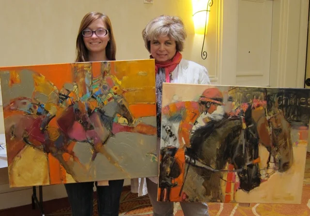 My niece, myself, and my 2 recent workshop demos (unfinished) – Rose-inspired!