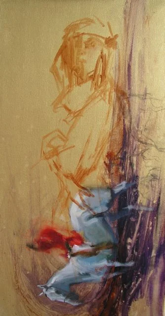 Elaine’s Fall : I had to begin where I was. She is in “the Fall”. She is in a shroud, just as the Autumn leaves enshroud the ground. The old start perhaps appropriately being buried beneath the new.