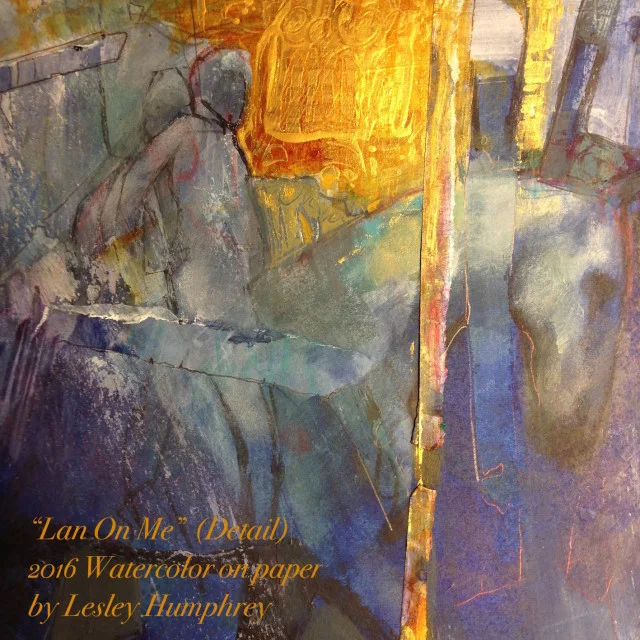 Detail : Lean On Me, Copyright 2016, Lesley Humphrey. Watercolor and acrylic on paper. (Collection : Mrs. Crichton-Berner).