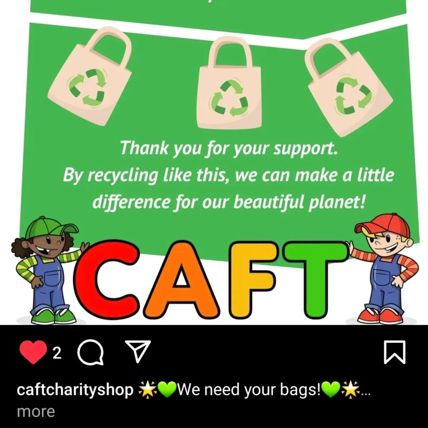 We've just donated a few hundred @encirc_360 sponsored tote bags to @caftcharityshop, delighted to help, and put them to good use, for their jumble sale next week.