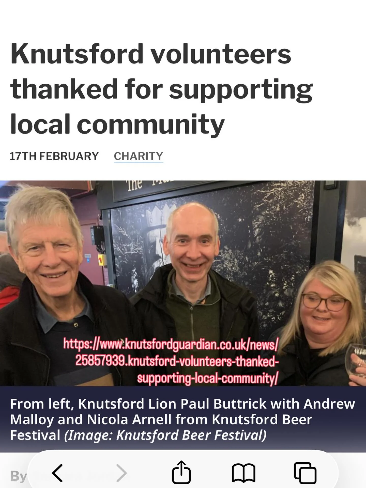 We&rsquo;ve made the papers! In a good way 😉
Thank you to @knutsfordtc for inviting us to their Volunteer Thank You  event. As you can see our Chair @mr_amalloy and @nicolacheshirebird with Beer Expert Paul Buttrick, making the most of the evening ?