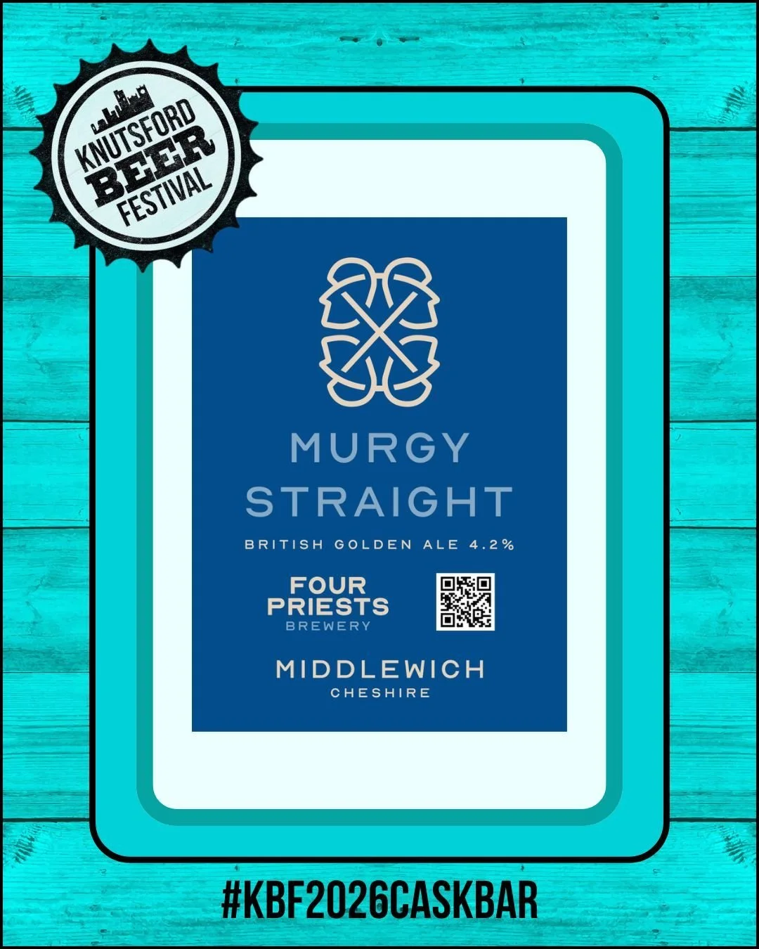 🍺 CASK BAR BEER ANNOUNCEMENT
First of two beers appearing on the cask bar this year from @4priests in Middlewich. Murgy is a well hopped Citra and Talus ale, with a base of Crisp Extra Pale malt, just a touch of maltiness from Maris Otter.  A splash