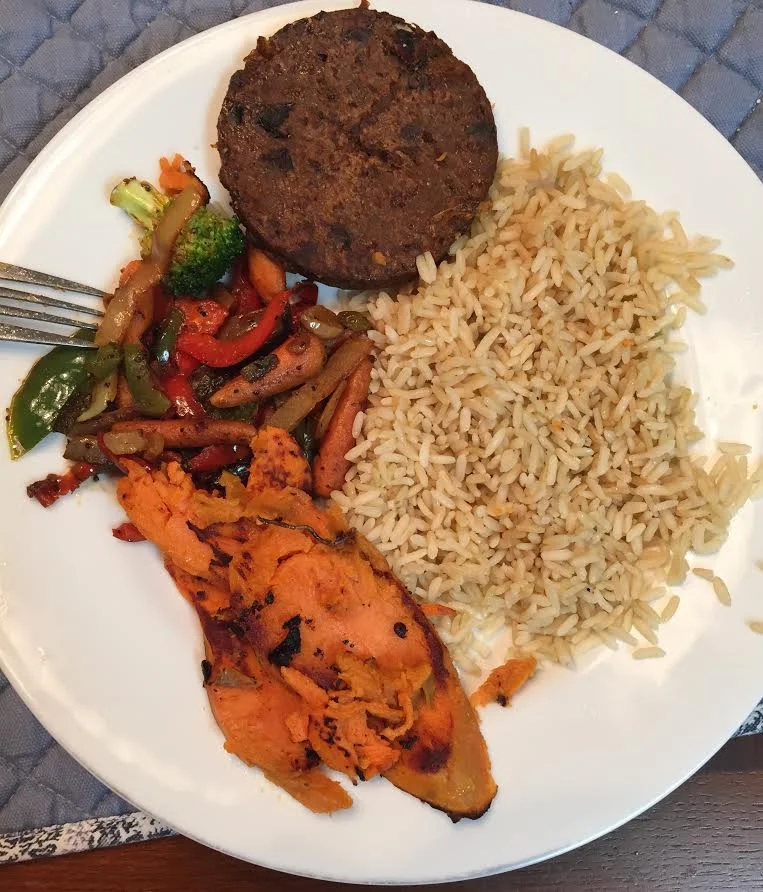 If I could do this over, I'd scratch the black bean burger after further research of how processed it is. But...do you, boo boo. Don't stress the do's and don'ts too much. 
