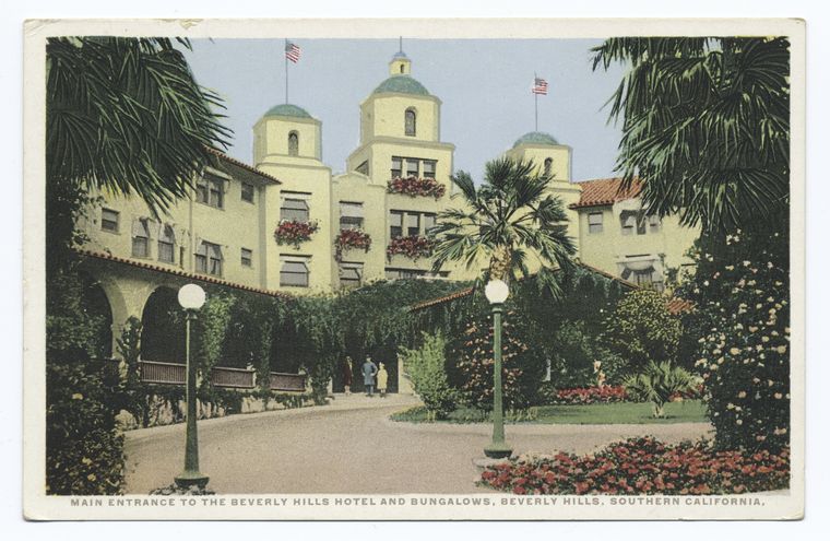 Main Entrance to the Beverly Hills Hotel and Bungalows, Beverly Hills, Southern California.jpg