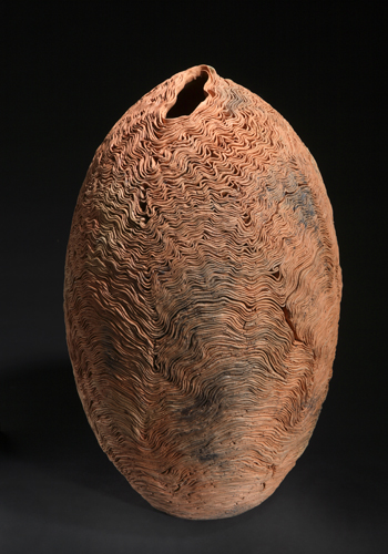       Meandering, &nbsp; &nbsp; 2006    clay, kiln- and pit-fired    18”h. x 11” dia.  