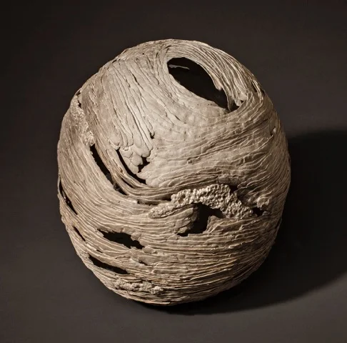 Winged Moon 1 2013 clay, kiln- and pit-fired c. 12” dia.