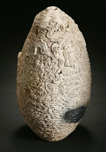 White Tower in Mist 2007 clay, kiln- and pit-fired 17”h. x 9’”dia.