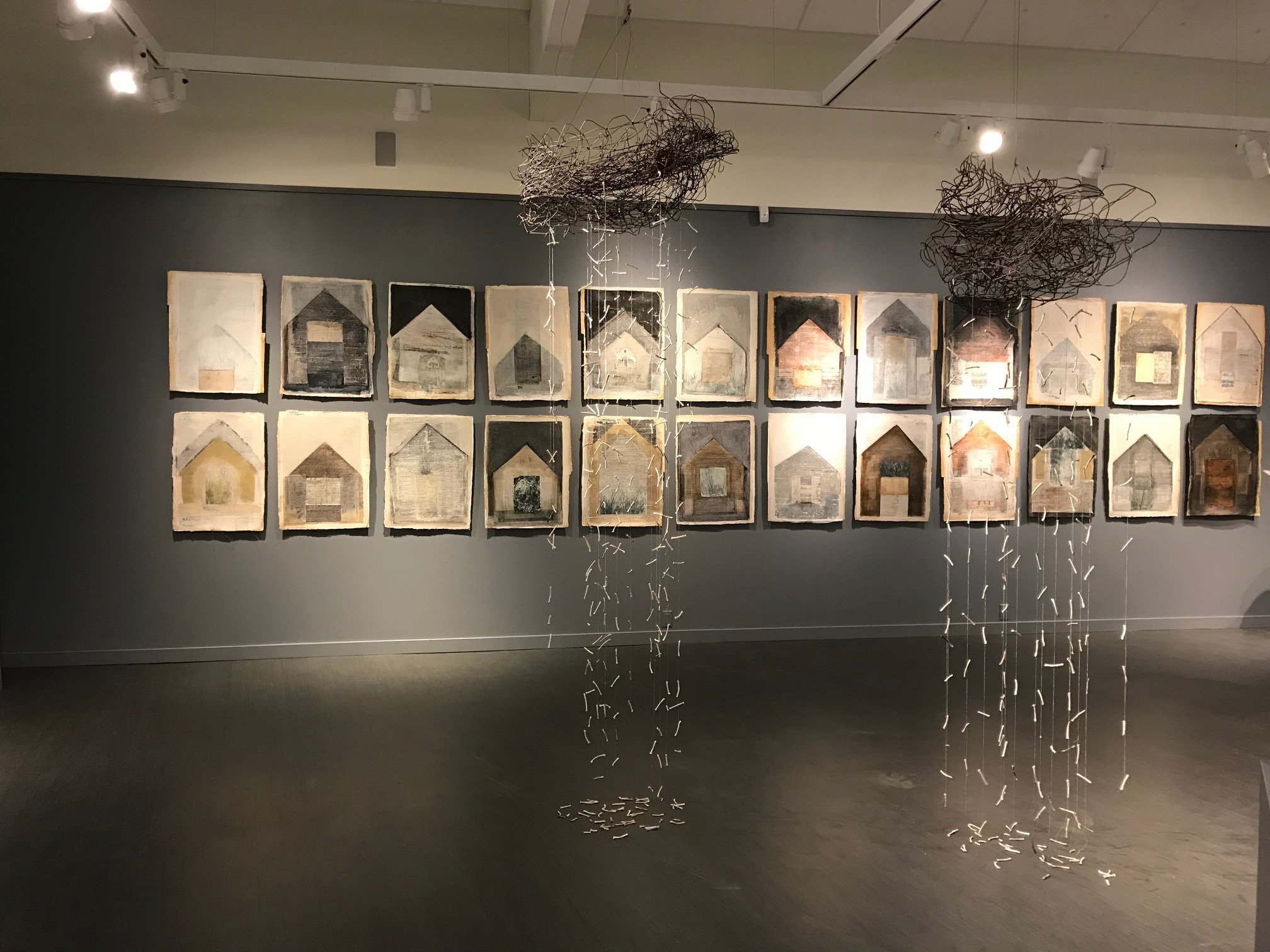  Installation view,  Tears for the World,       2014 - 2018,  clay, found rusted metal, string  San Juan Museum of Art,  2018  3-person show with Kandis Susol and Susan Singleton   