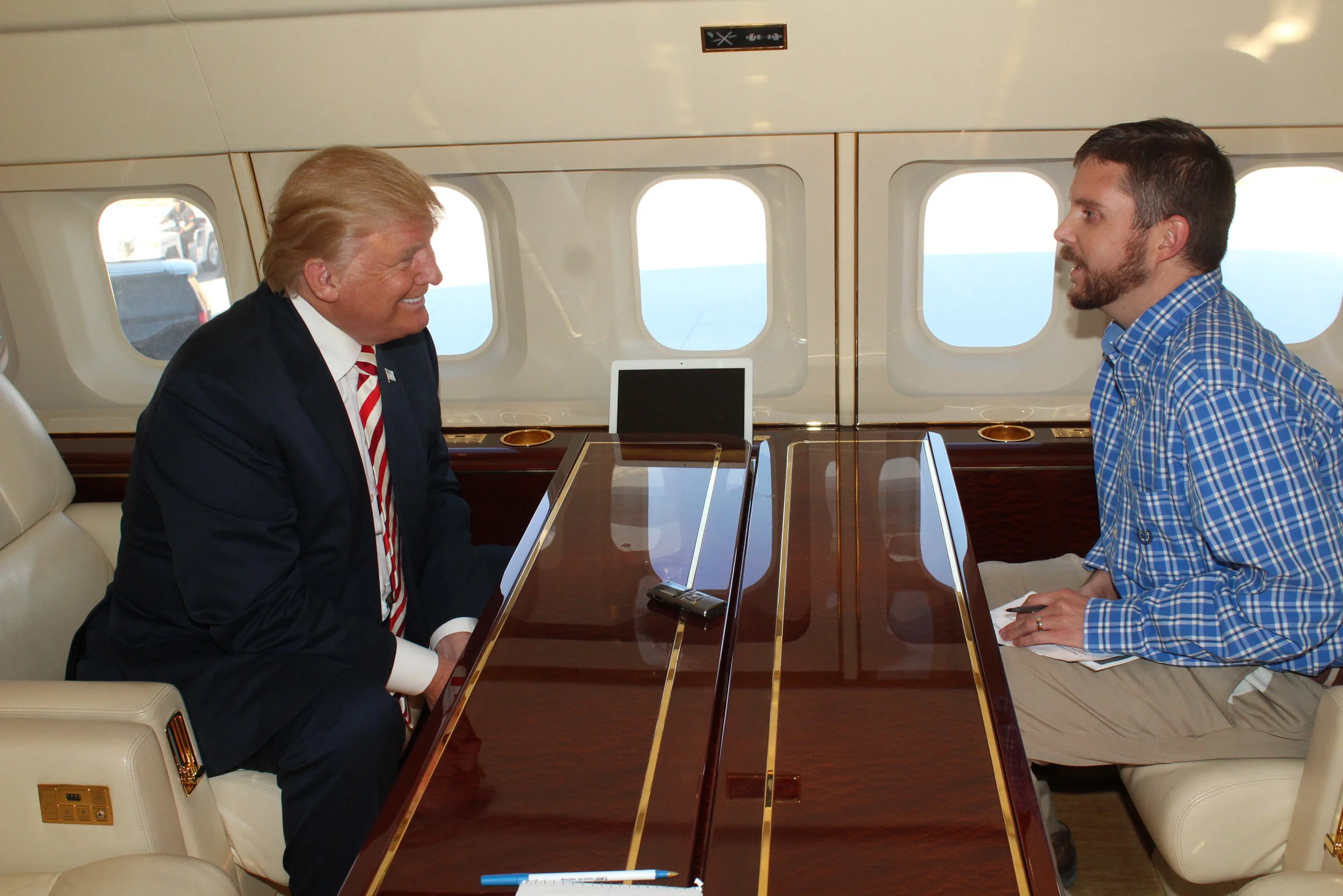 Matt Lindberg, managing editor of the Montrose Daily Press, interviewed Donald Trump aboard the GOP presidential candidate's plane on Oct. 18. Lindberg was the only journalist granted an exclusive interview with Trump during his campaign stop in Grand Junction, Colorado, that day. (Photo courtesy of Montrose Daily Press)