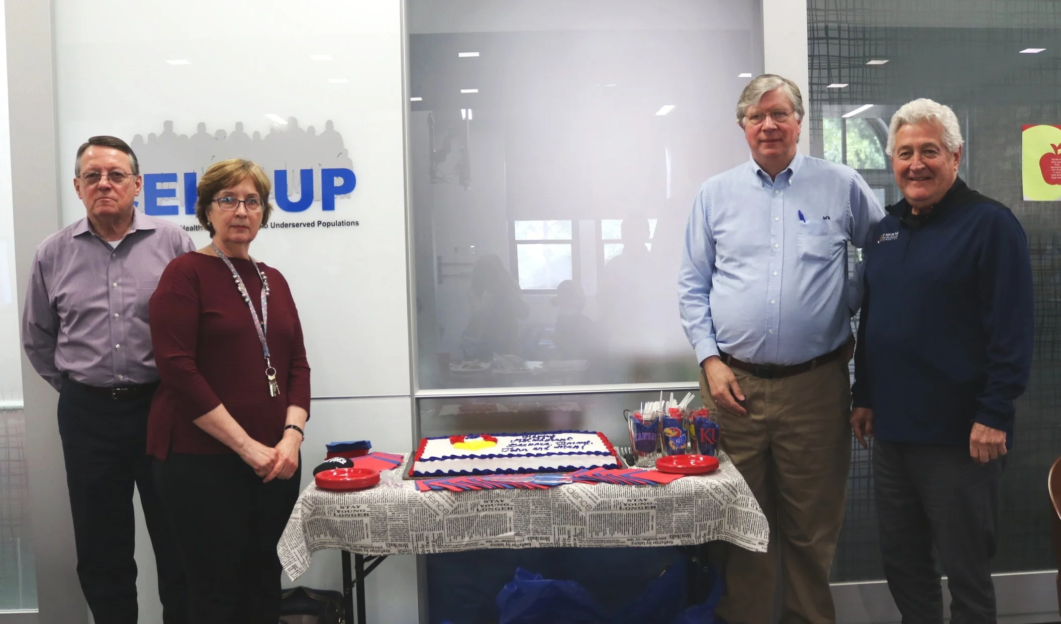 (From left to right) Jimmy Gentry, Barbara Barnett, John Broholm and Max Utsler pictured at their retirement party in spring 2019