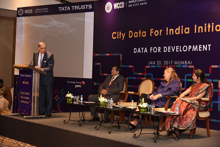 Mr Ratan Tata, Chairman of the Tata Trusts, addressing the CIty Data for India Roundtable in Mumbai, January 20th 2017.
