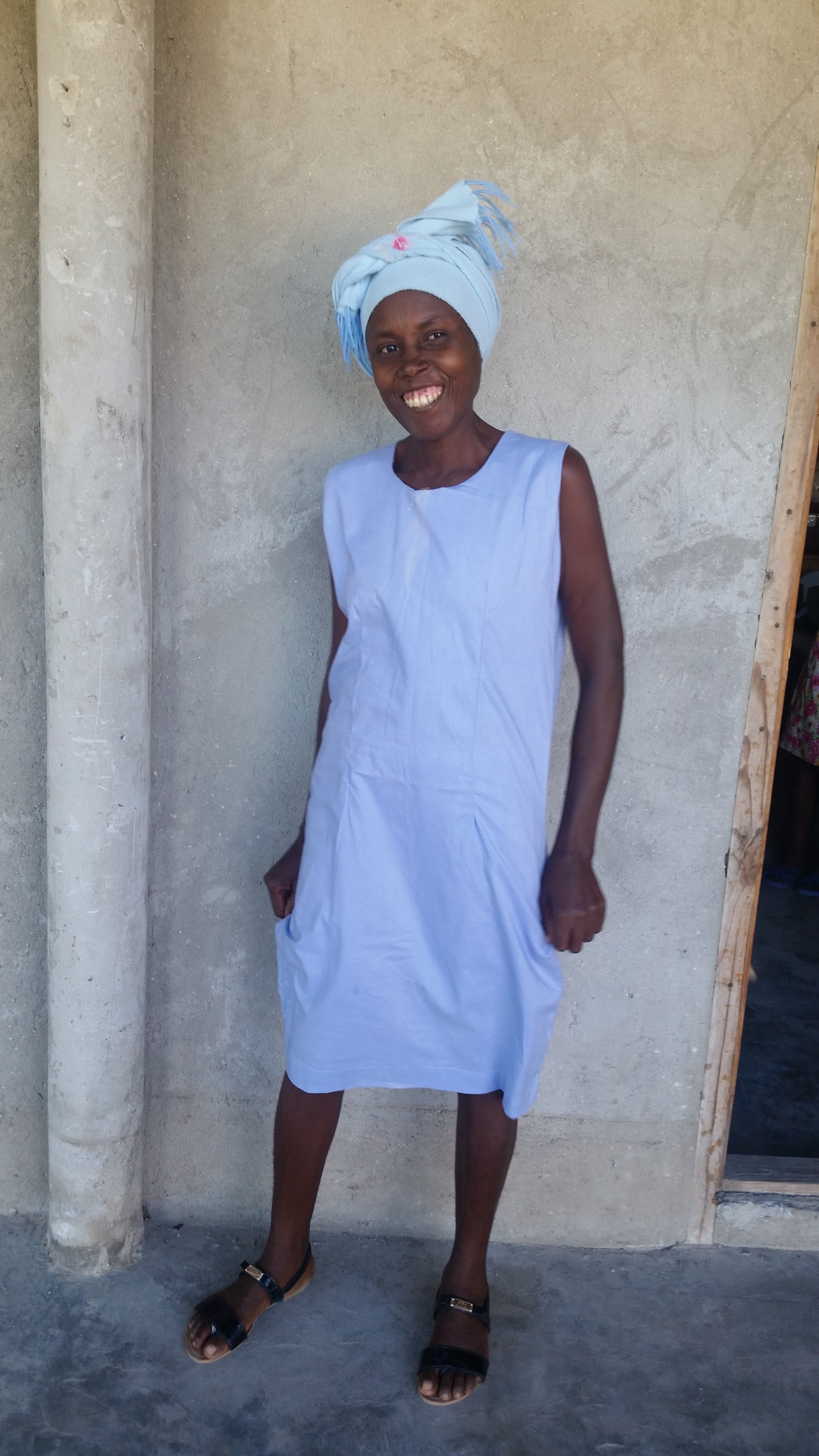 Sonia, a student in our Mole St. Nicolas class, models a new dress she made.