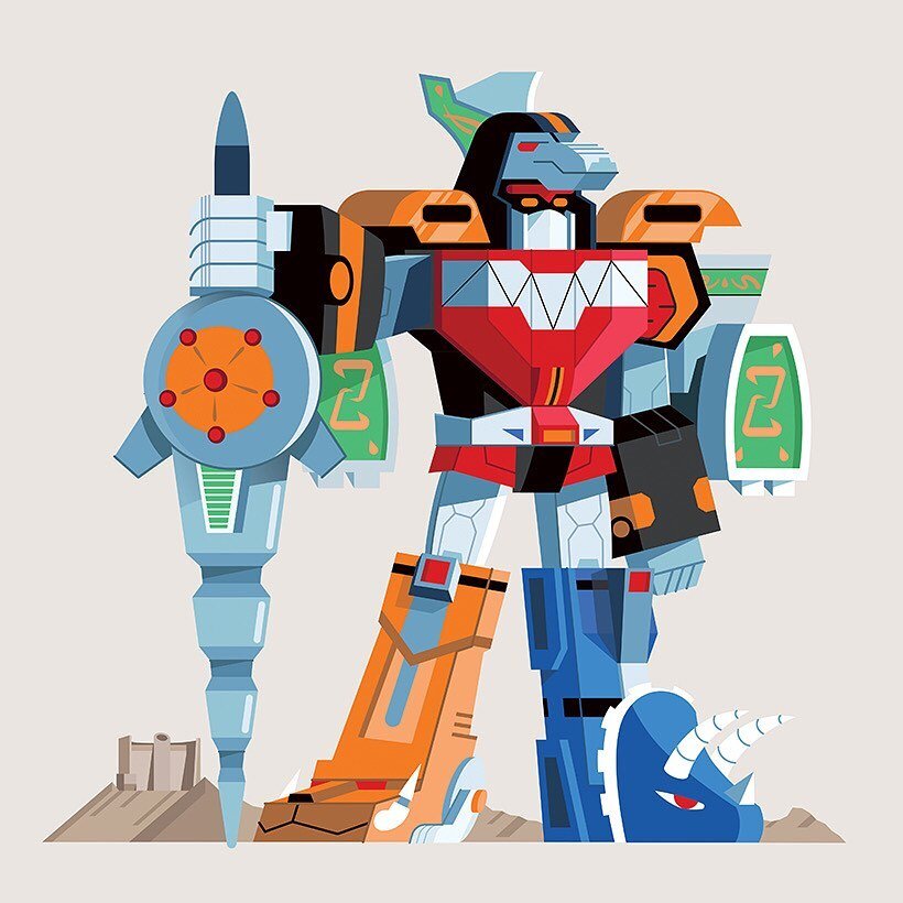 I knew I was always going to include the Megazord into my robot vehicle series, which already consists of the Technodrome and AT-AT. If I drew the Megazord, based on previous sales, people would also want the Dragonzord as a print. So I decided to me