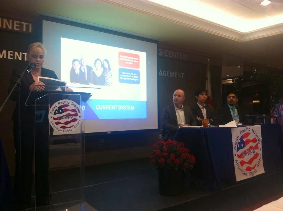 Charlotte Danielsson at Immigration Reform event with panelists including Sergio Garcia, first undocumented attorney admitted to practice law in California