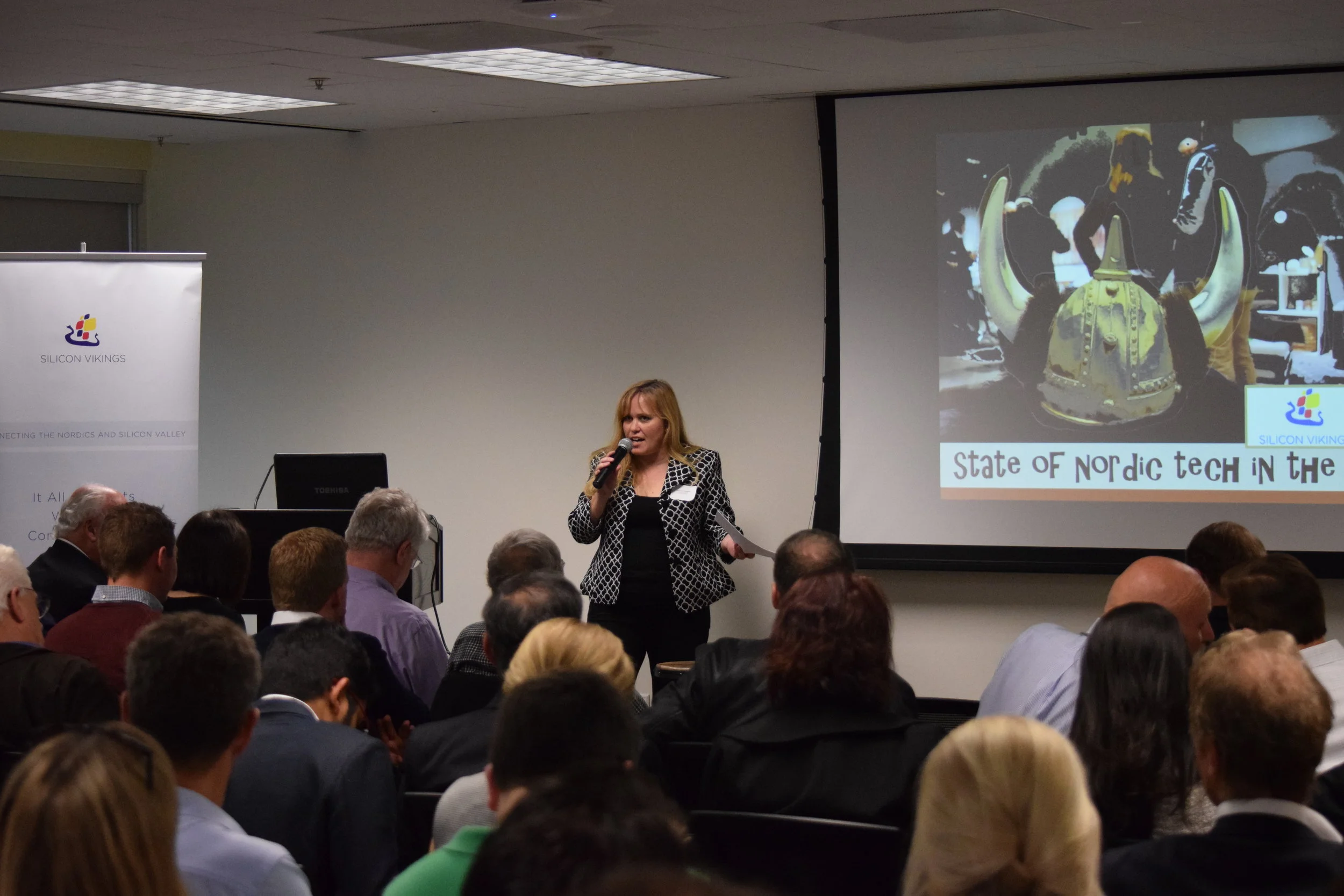 Charlotte Danielsson speaking at the 'State of Nordic Tech in the Bay' event she organized in 2016 bringing together Nordic Consuls, Trade Organizations, Venture Capitalists, Leading Nordic Companies such as Ericsson, Nokia & Spotify, and numero…