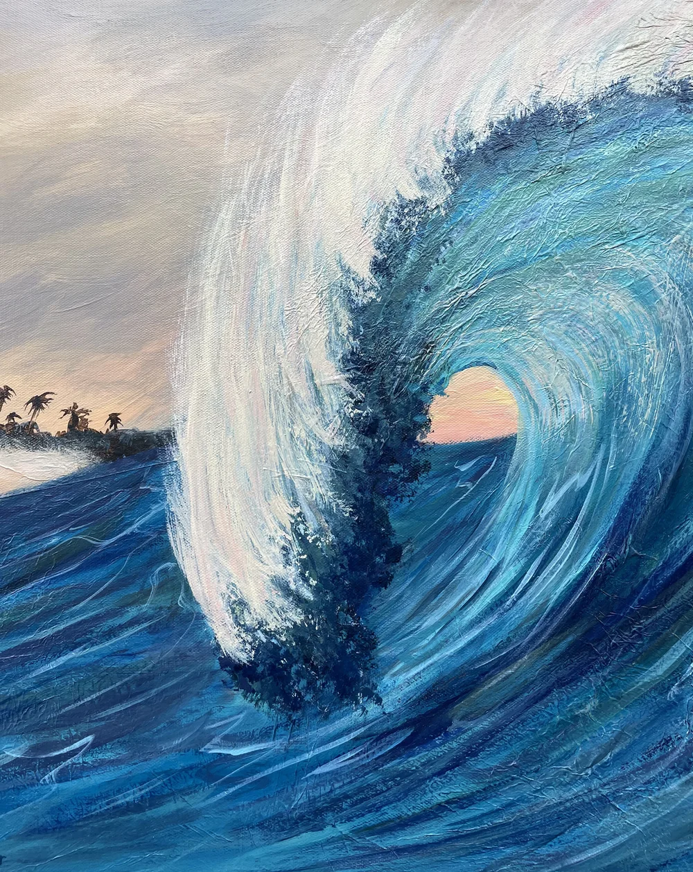 PEACHY WAVE is a highly textured and compelling original acrylic