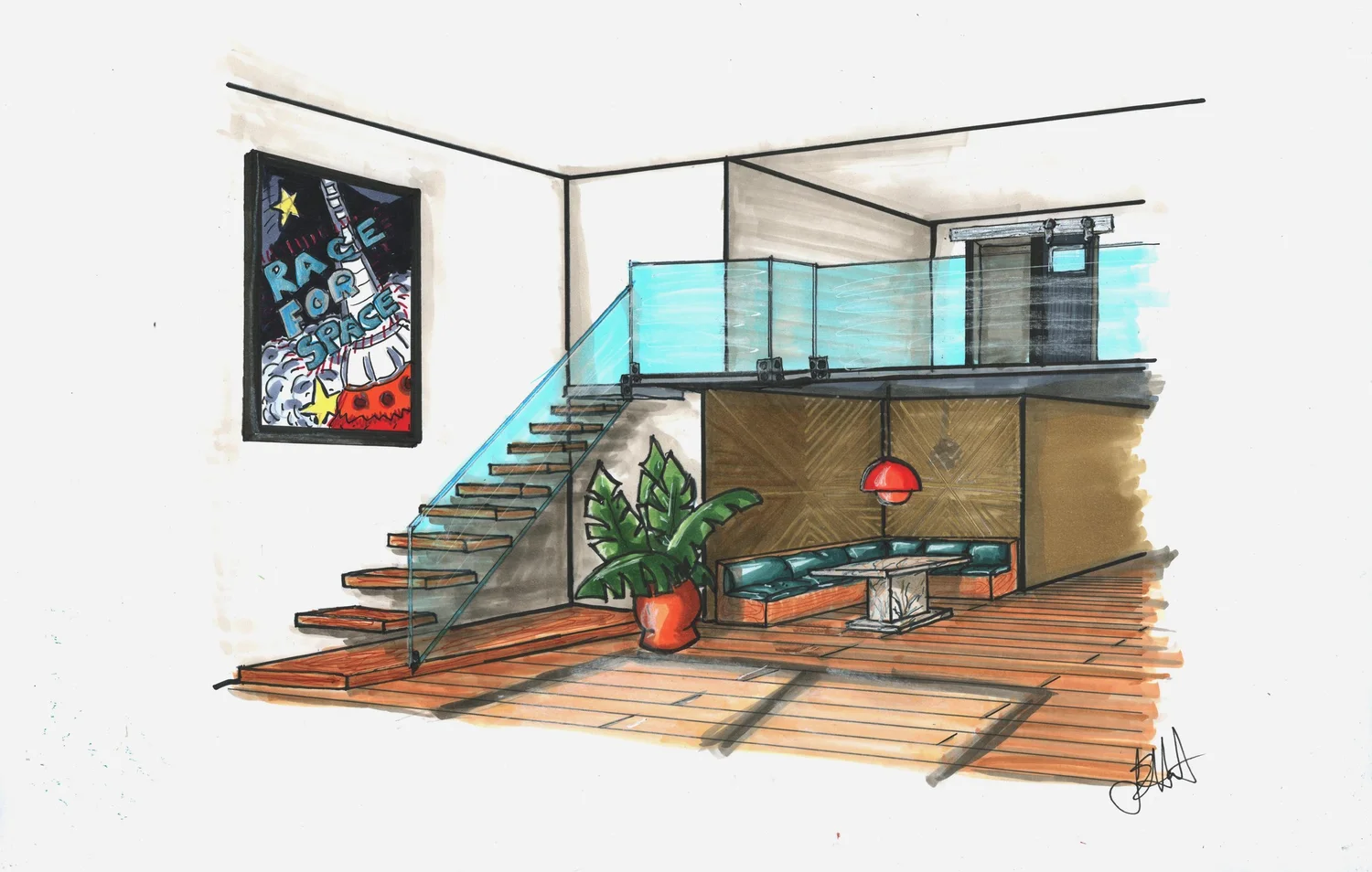 2 Point Perspective Interior Rendering