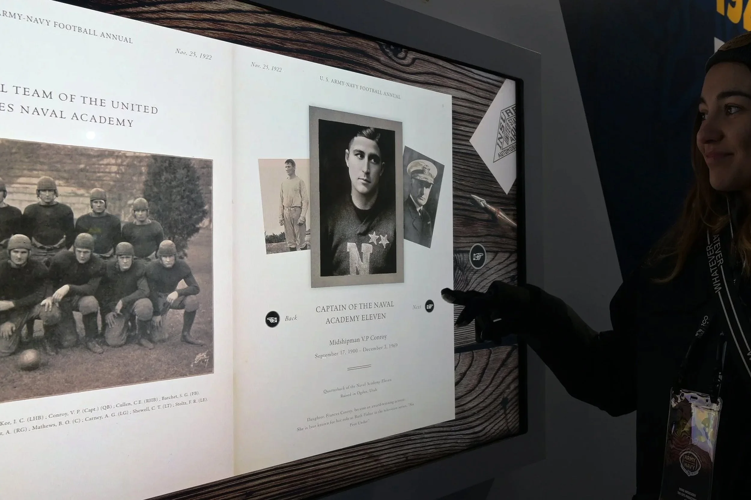 1922 game program: We digitized the 1922 Army-Navy game program where guest could swipe through the pages. To take the experience an extra step we animated the vintage photos in the style of a deep fake.