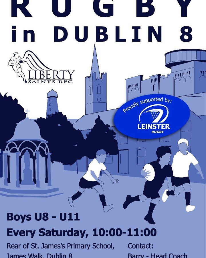 Training every Saturday 10:00-11:00 for Boys U8 - U11. 
St. James National School,, St. James Walk, Dublin 8.
New Players always welcome.
Contact: Barry - Head Coach 087 238 0890