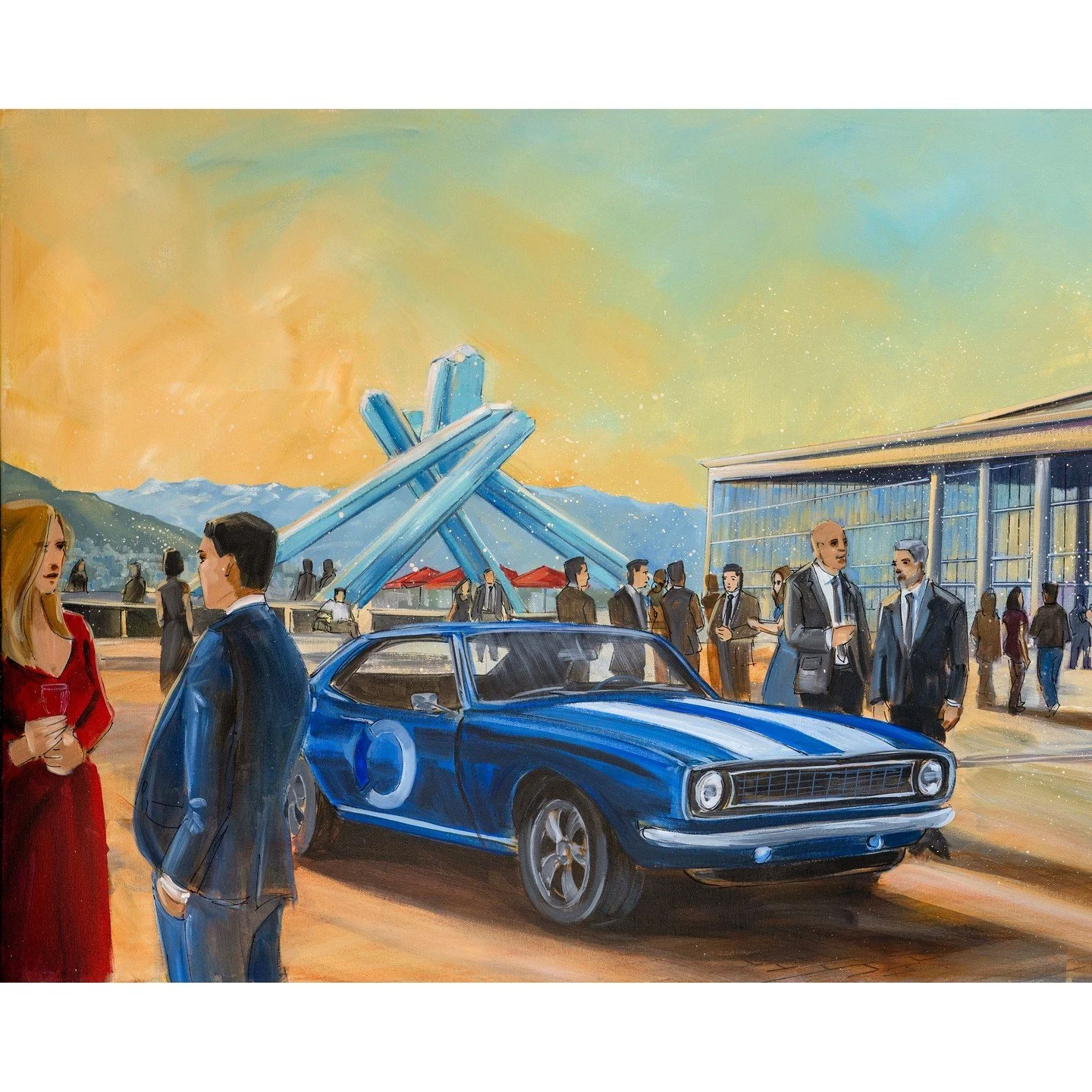 Painting live at the Vancouver International Auto Show&rsquo;s opening gala was such a highlight! This piece blends the waterfront view, the Convention Centre, the Olympic Cauldron, and the amazing vehicles featured at the show.

The painting was auc