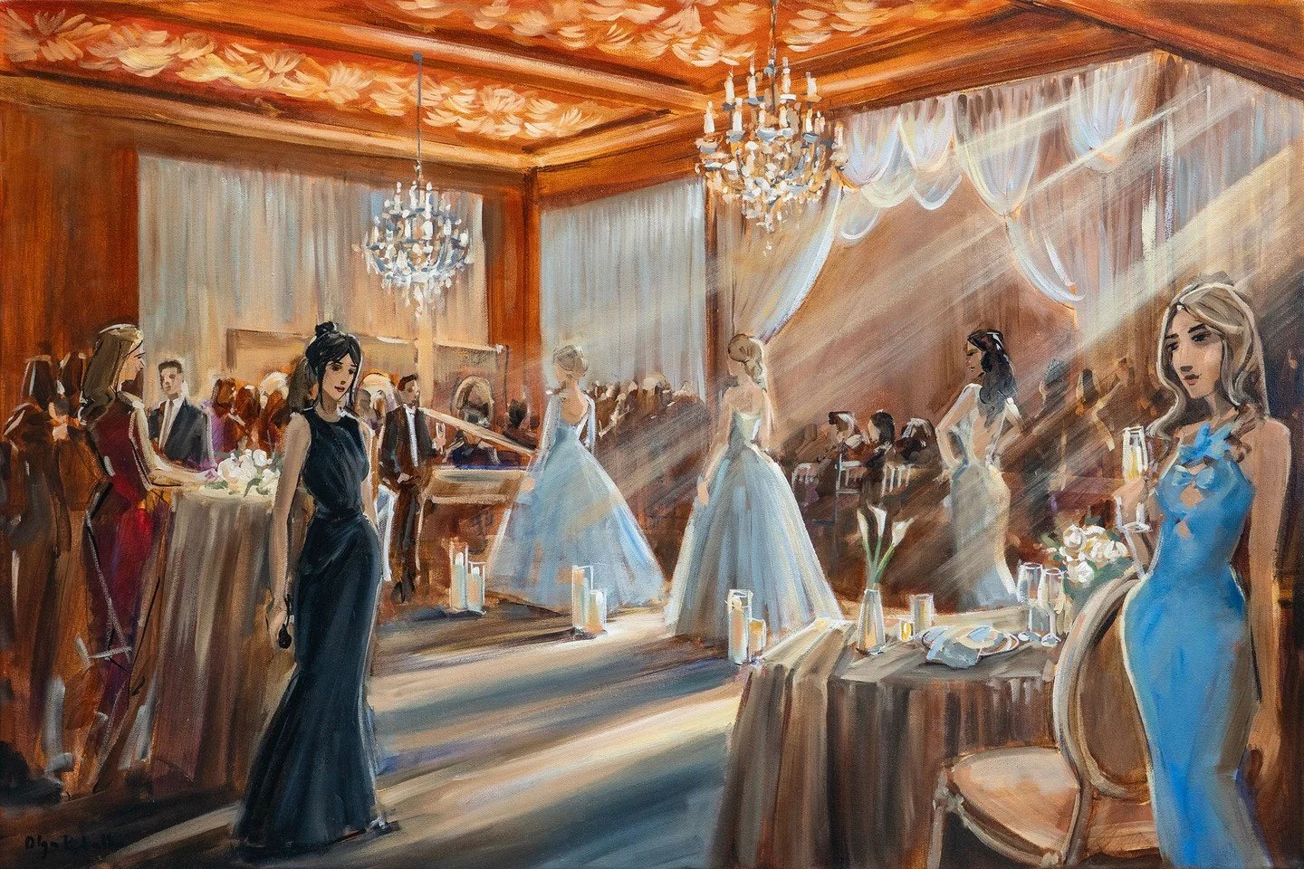 The final details are complete on the painting from the Luxe Wedding Soiree. I truly enjoyed channeling the sophisticated energy of the day into this piece, the deep colors and soft light made for such a dramatic final scene.

#liveweddingpainting #l