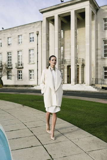 Isabel Wong White Wool Bilancia Coat