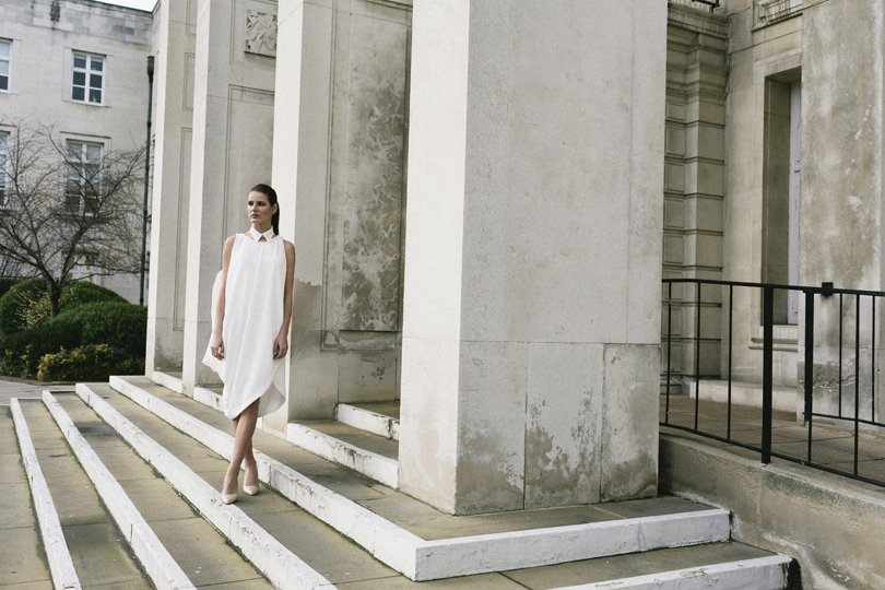 Isabel Wong Campaign Journey Collection 'Memorie' White Georgette Draped Asymmetric Dress
