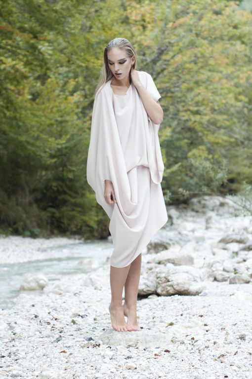 Isabel Wong Spring Summer Campaign Infinity Dress in Musk Silk Georgette with Waterfall Drapes