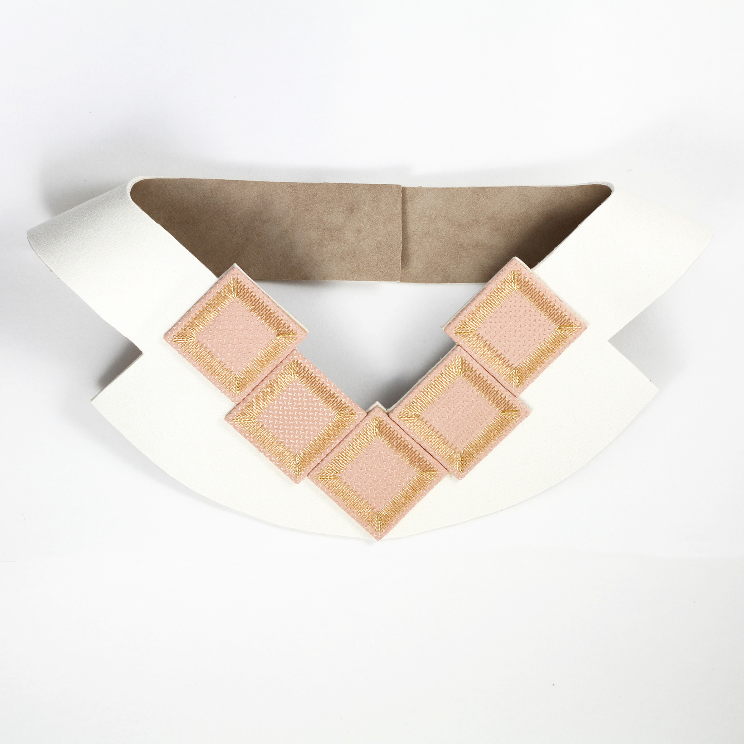Kosmos-Collection-Isabel-Wong-Coral-Pink-Silk-White-Suede-Gold-Metal-Bib-Necklace-Consequence.JPG