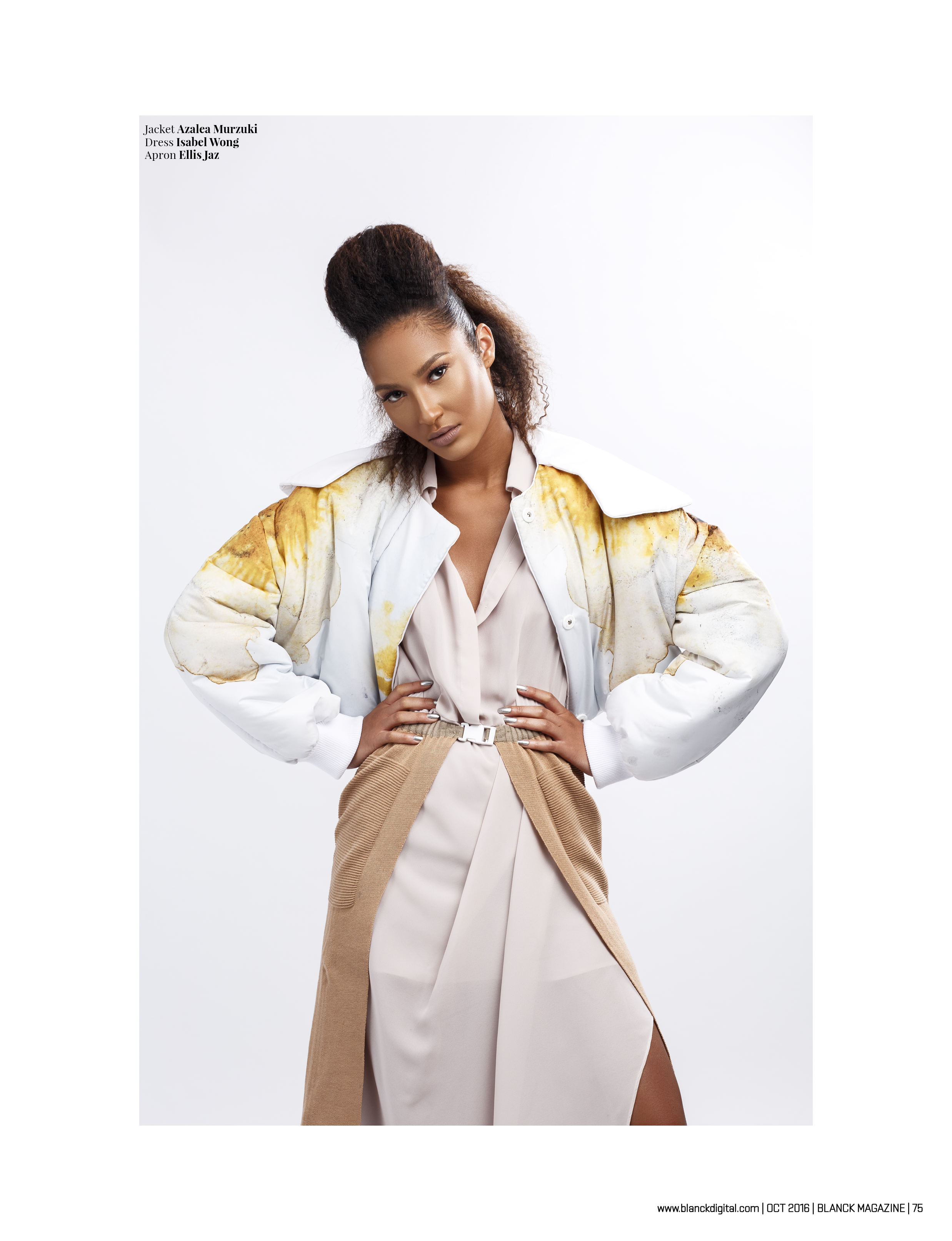 BLANCK Magazine Issue 8 75 Isabel Wong Maxi Shirt Dress - @blanckdigital -Stylist @ihunnamatata - Photographer @mcmlondon - MUA @neon velvet - Hair @bkllondon - model @Jemilla_king.png