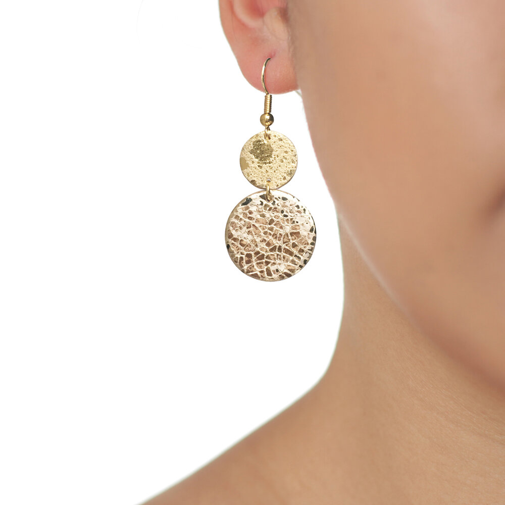 Leather and Circle Drop Earrings