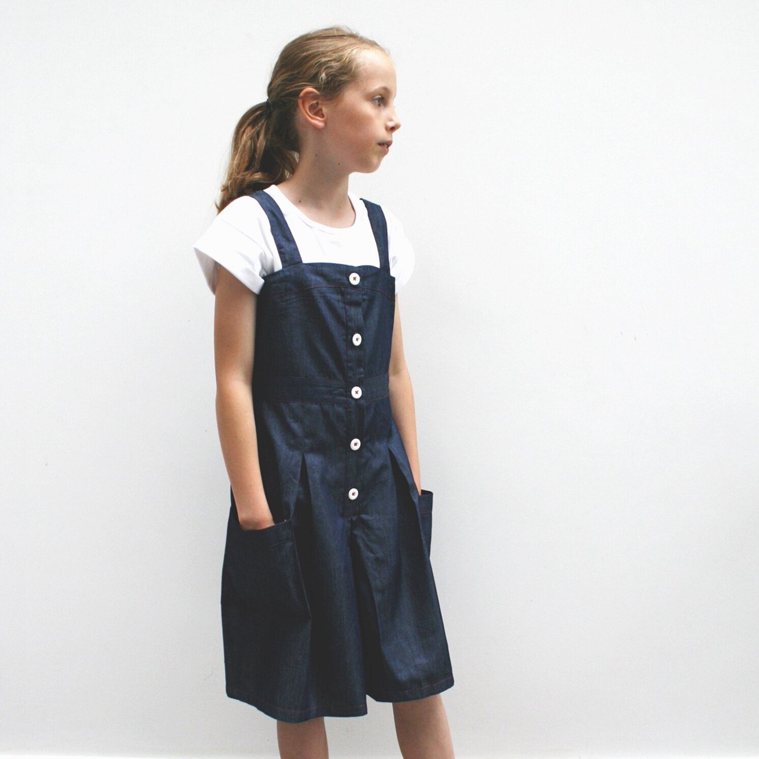  Isabel Wong Bespoke Service Client Portfolio - childrenswear. Pattern cutting, pattern making and sampling services. Brand Well Grounded. Denim culotte jumpsuit 