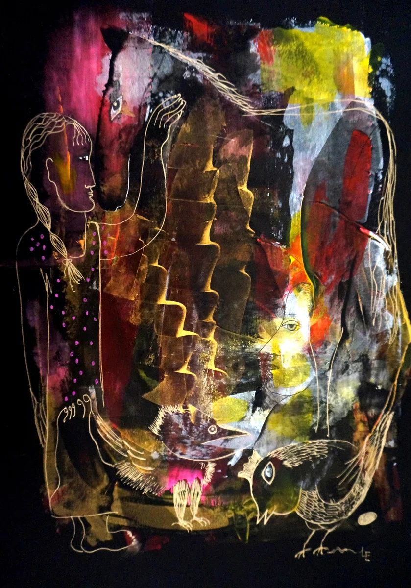 Ukrainian Fairy Tales, Acrylic and Ink on Paper, 18"x12"