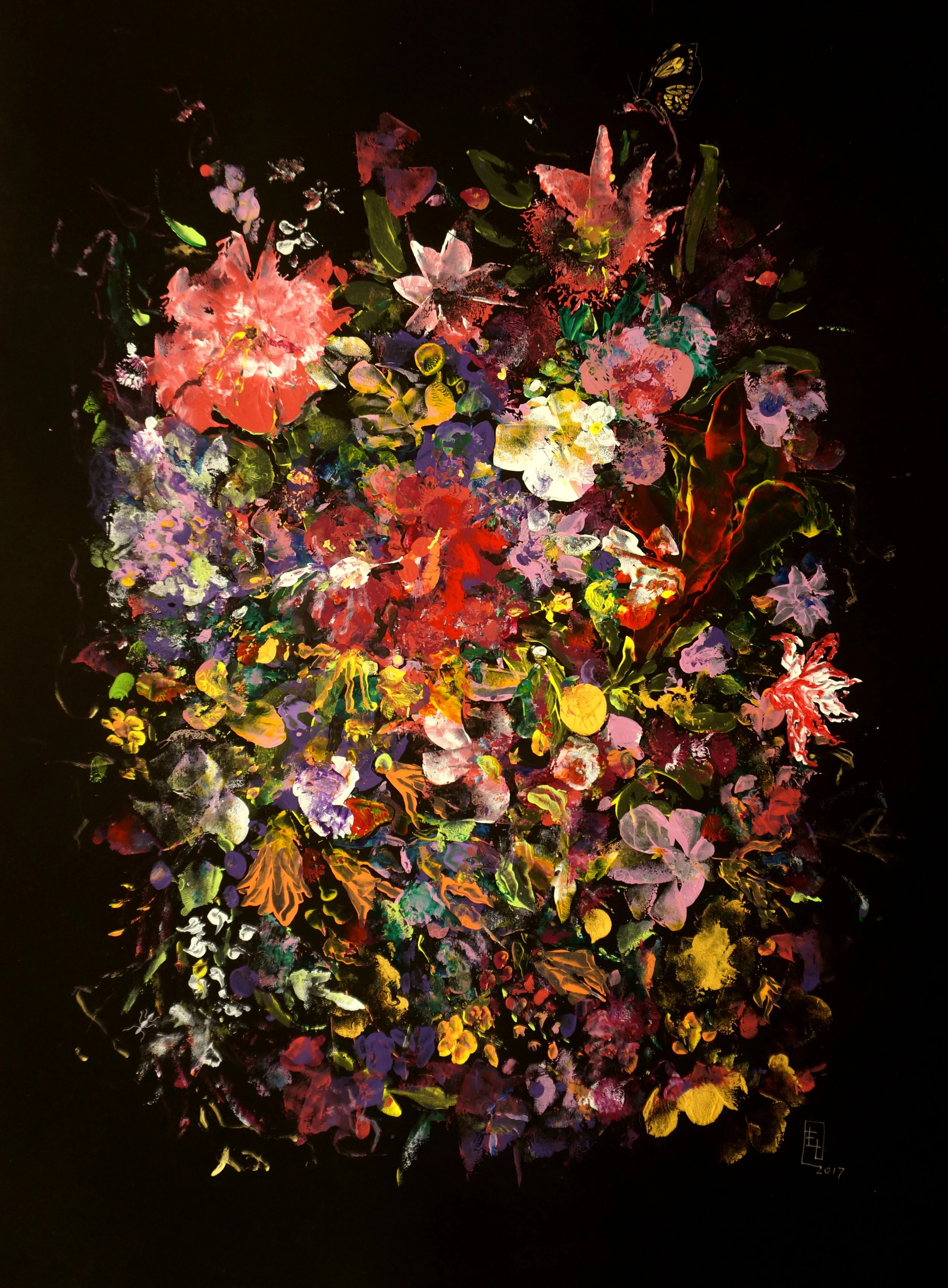 Summer Bouquet, Acrylic on Paper, 30" x 22", 2017 