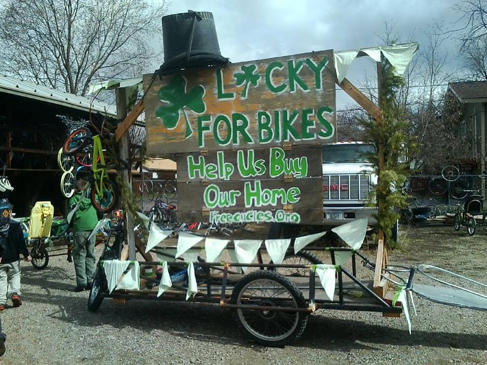 The Free Cycles float decorated for Missoula's St. Patrick's Day parade.