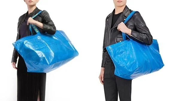 Ikea's Frakta bag shown next to Balenciaga SS17 Mens bag.