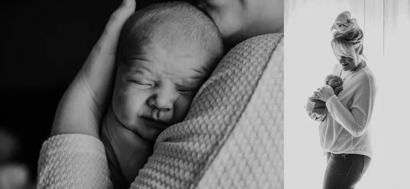 Mother holds newborn baby during Kansas City newborn photography session in Kansas City North.