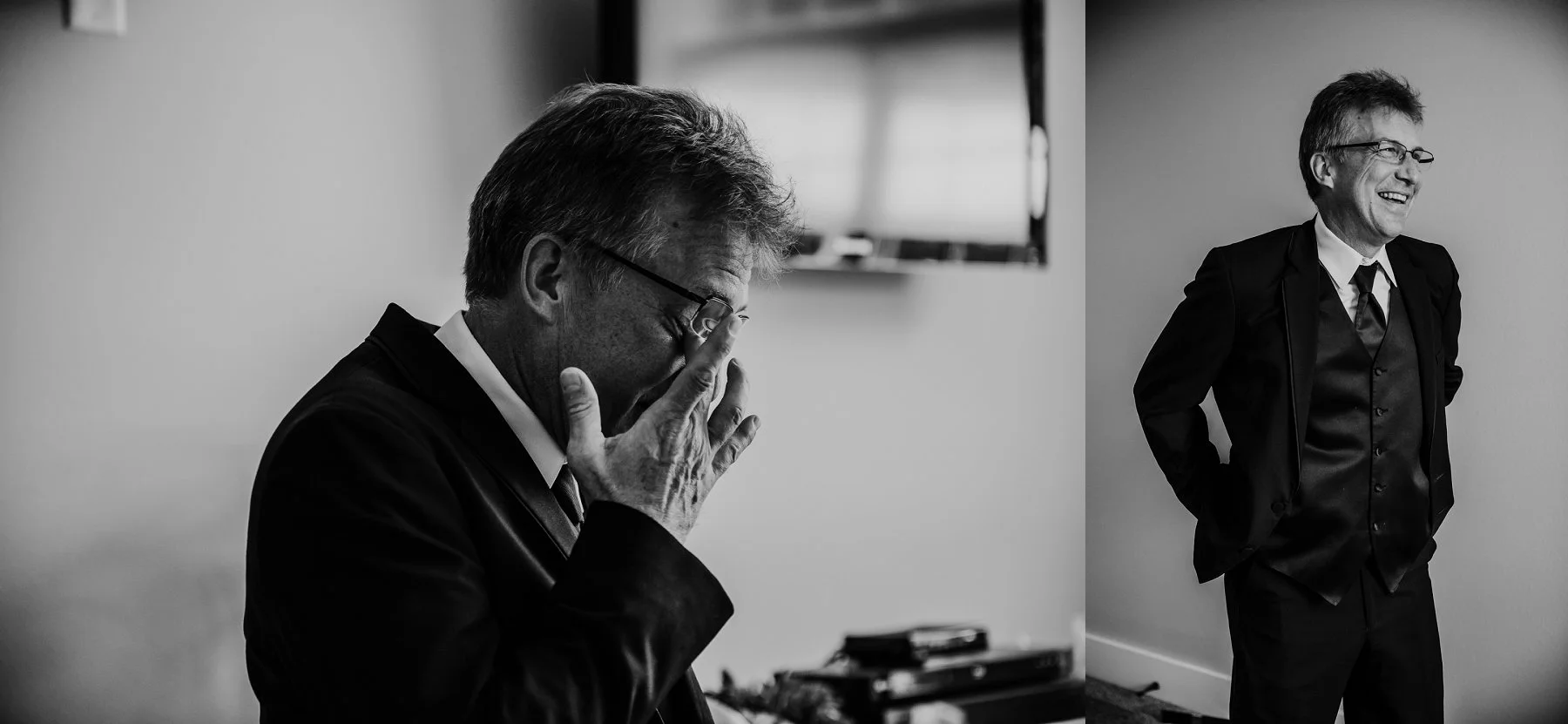 Father tears up during first look with the bride during a private estate wedding in Lee's Summit, MO.
