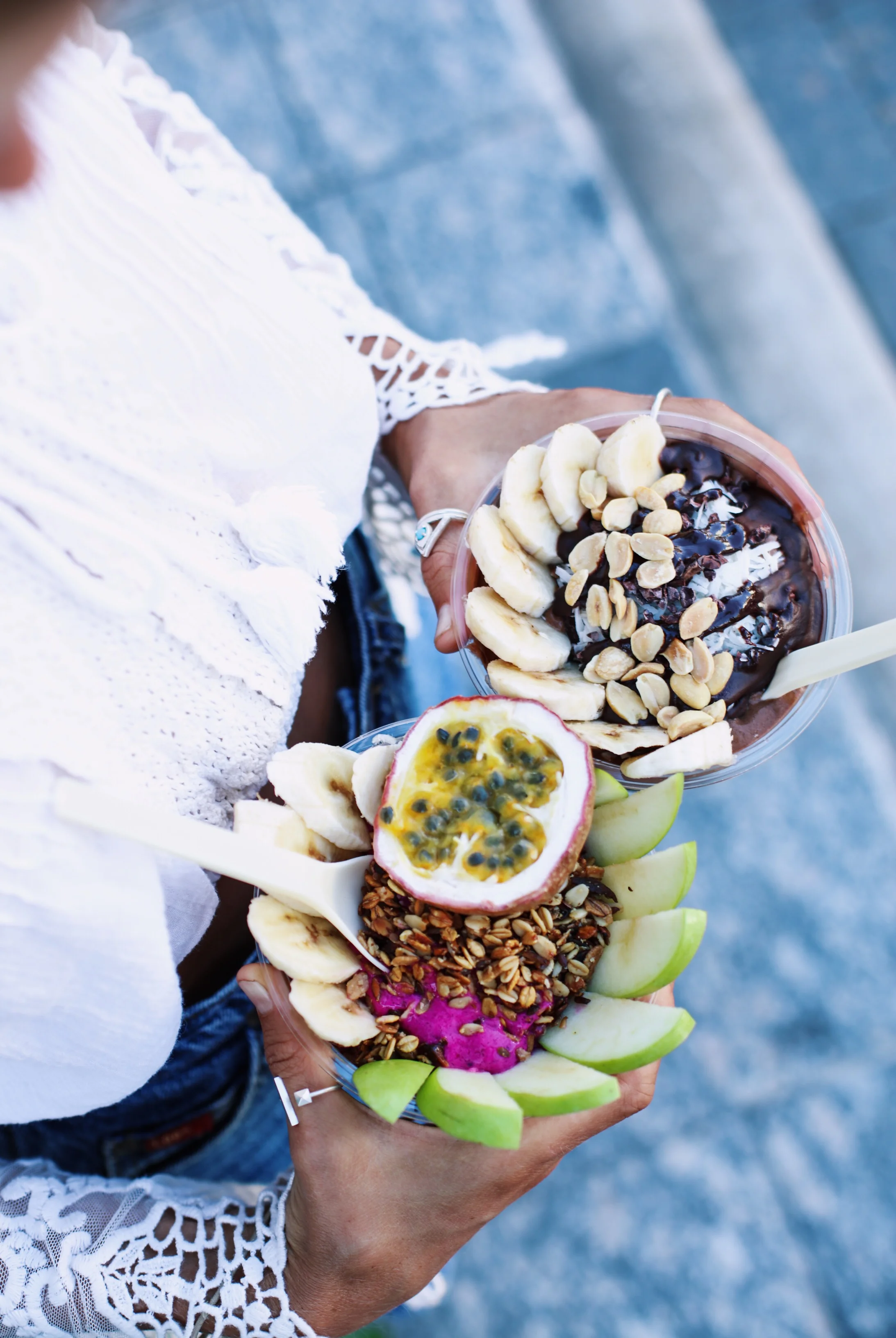 Pictured: dragonfruit bowl and peanut butter bowl