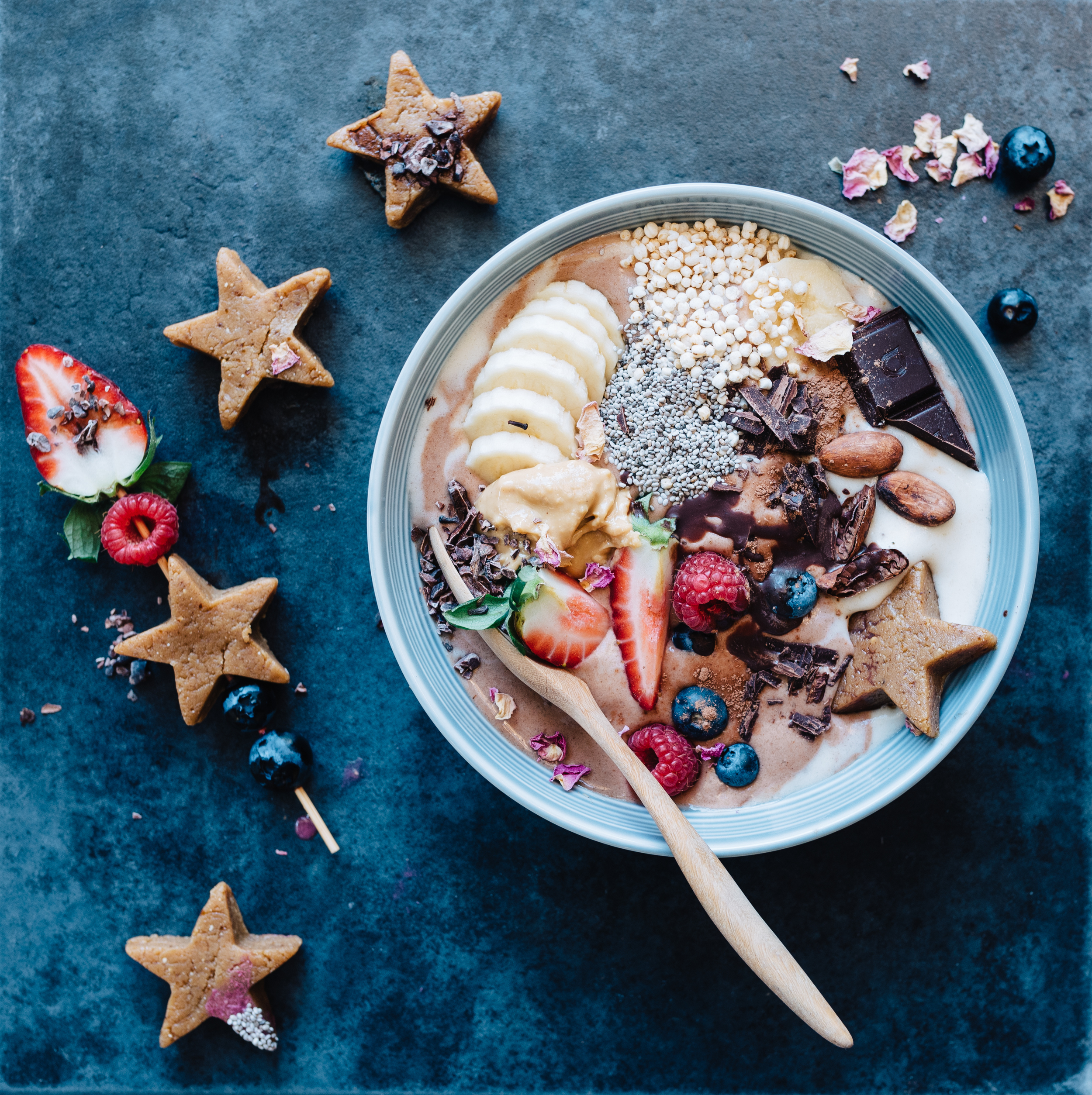 Top your smoothie bowl with your little peanut protein bites 