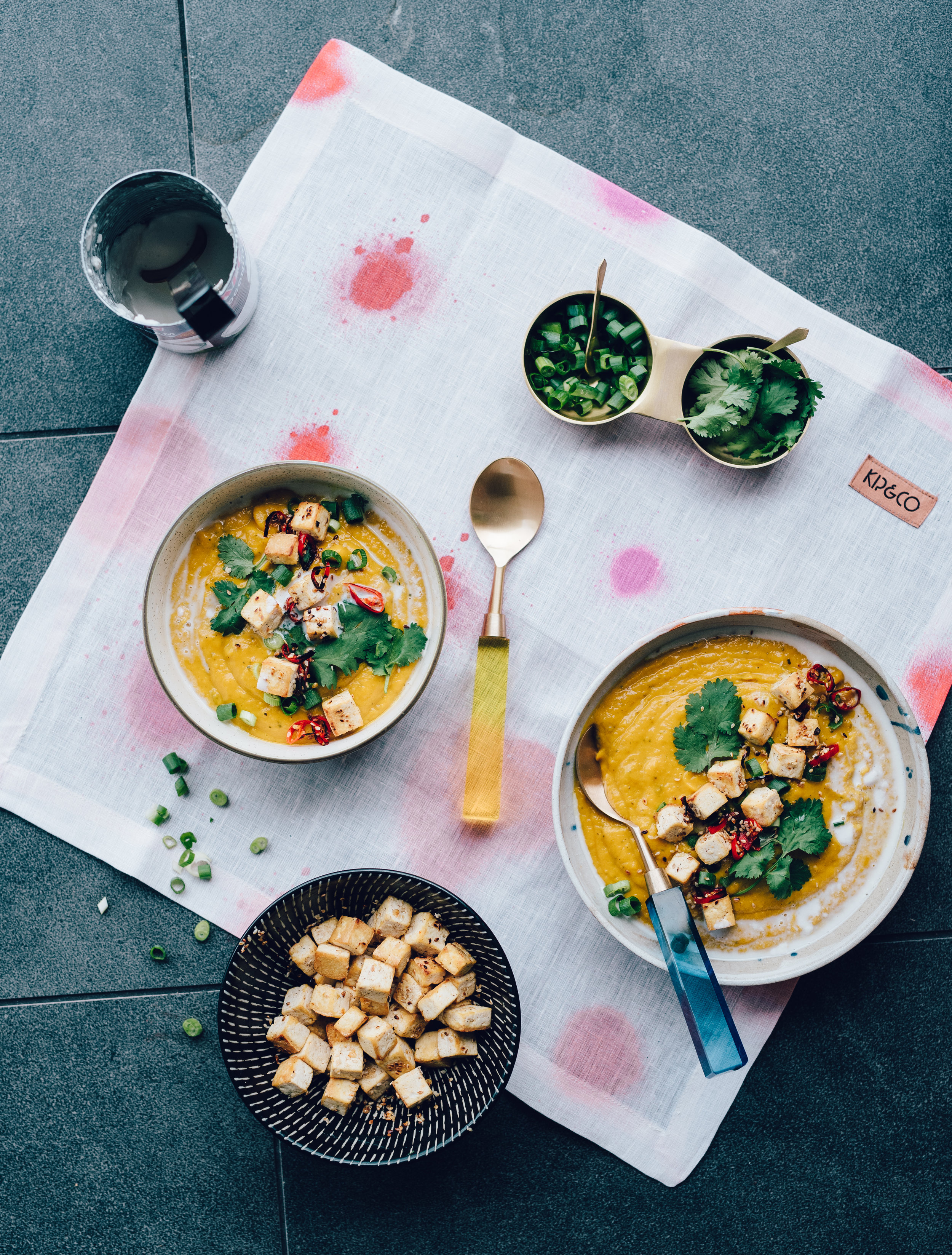 My Vegan Coconut and Pumpkin Soup with crispy tofu. I cooked this up for everyone who came to watch my demo! 