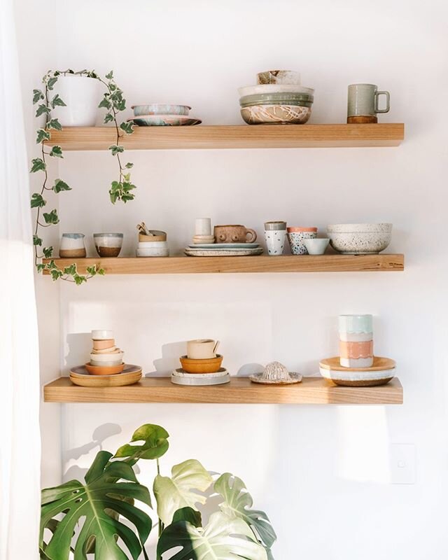 Admiring the morning light on my ceramic shelves ✨ who else is ceramic obsessed? It&rsquo;s my favourite thing to collect over the years, from all over the world! I filmed a kitchen + ceramic tour for my YouTube today - hopefully it will be up on my 